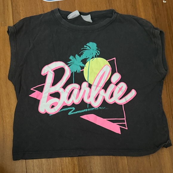 Zara Barbie Kids Tee - Black with Pink and Yellow Size 8-9 - Picture 1 of 2
